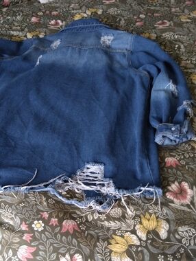 SHEIN Distressed Blue Denim Jean Jacket